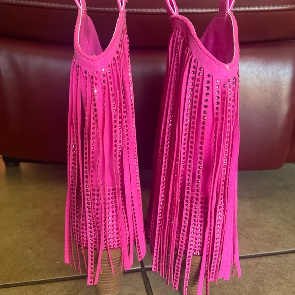 Jessica Simpson Pink Paredisa Rhinestone Fringe Western Booties SZ 7M - Picture 9 of 15